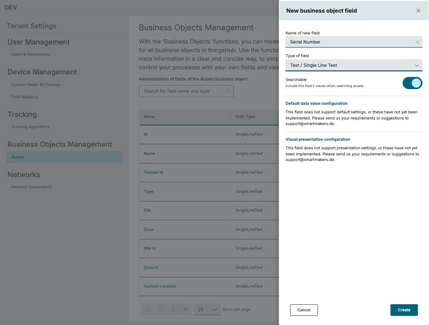 New text field with the Searchable switch on