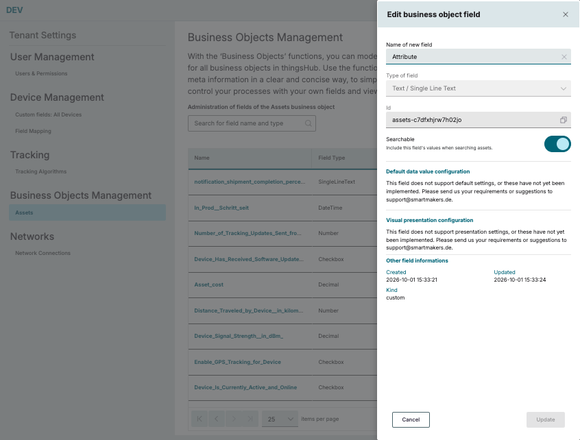 Edit sidebar of an existing text field with the Searchable switch