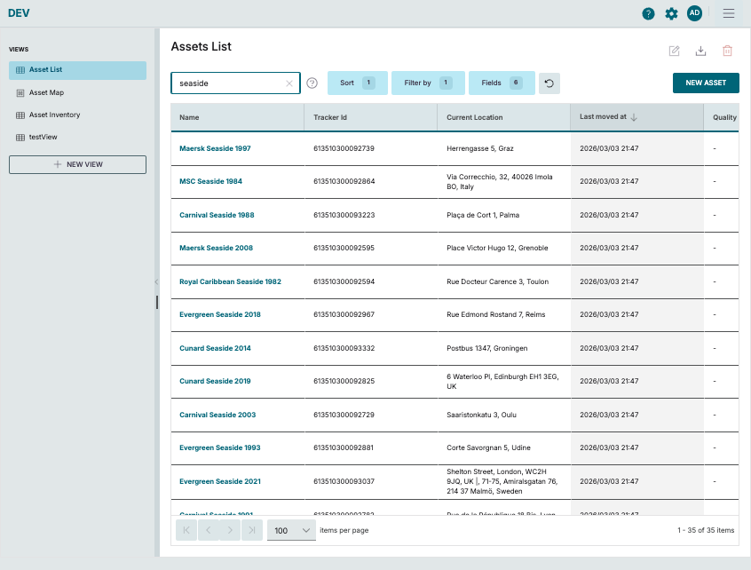 Search results for seaside in the Asset List view
